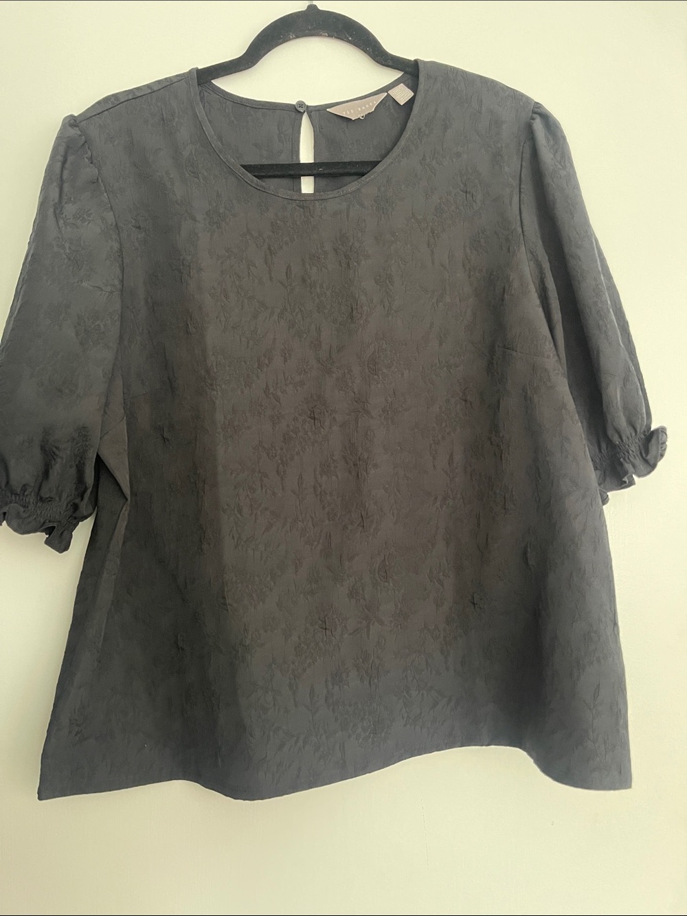 Women's Ted Baker Black Textured Puff-Sleeve Blouse